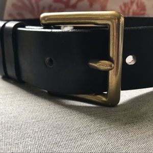 Eddie Bauer Black Leather Belt with Gold Buckle